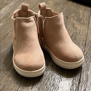 Kids Pink Suede Slip-On Booties with Side Zip